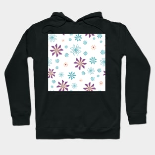 Geometric flowers in teal and purple on white background Hoodie